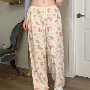 Adonna Yellow Floral Print Cotton Pajama Pants, Size L - Cottagecore Loungewear